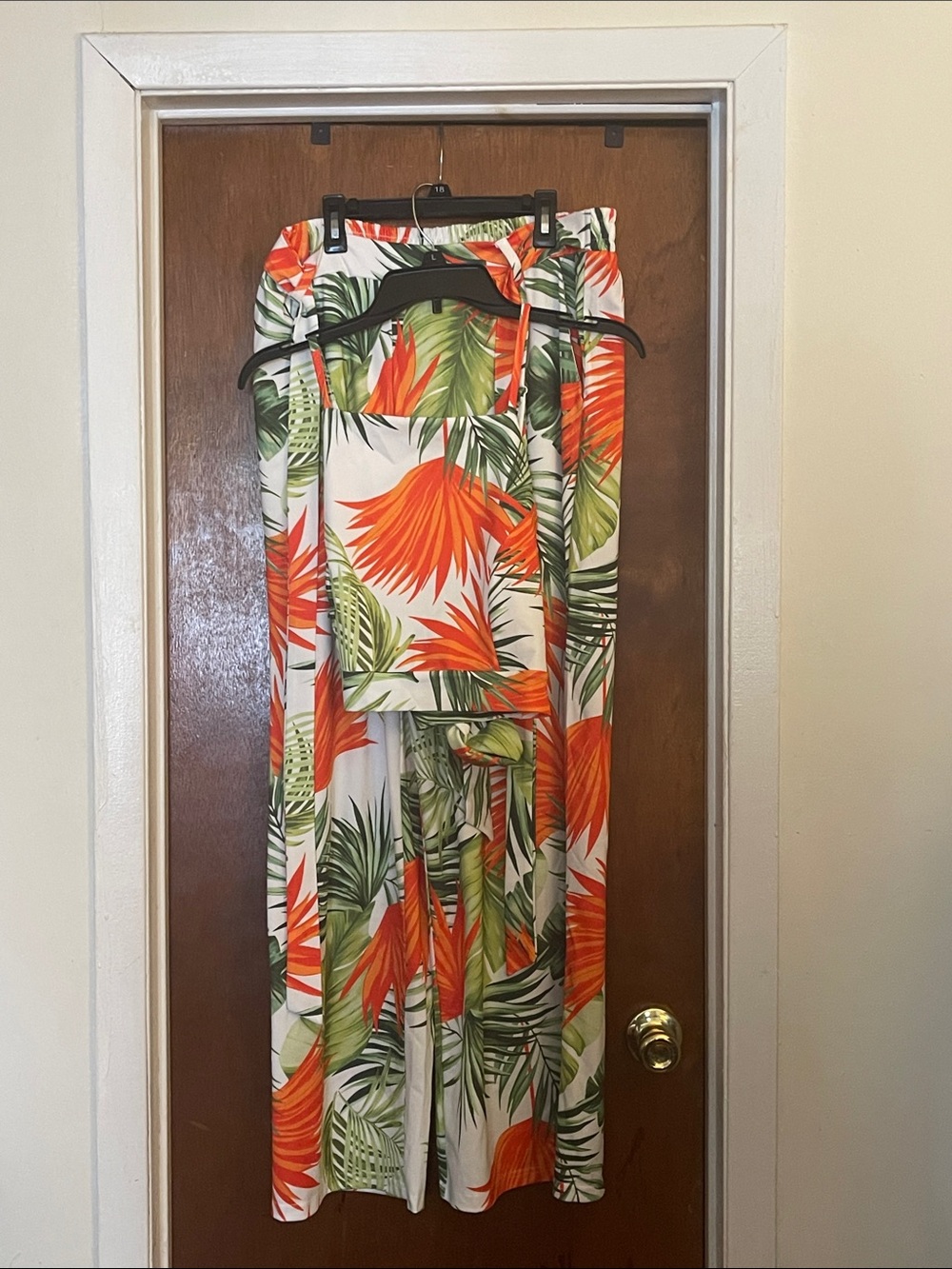 Tropical Print Wide-Leg Pants - Orange & Green